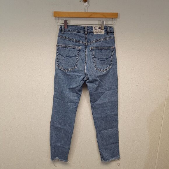 WOMENS PULL & BEAR SIZE EUR 34 USA 2 CRUVEY BLUE WASH MOM TAPERED DENIM JEANS - Picture 2 of 12